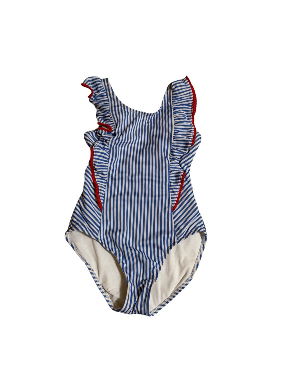 Cat & Jack Red White Blue Striped One Piece Swimsuit Girls Size L 10/12